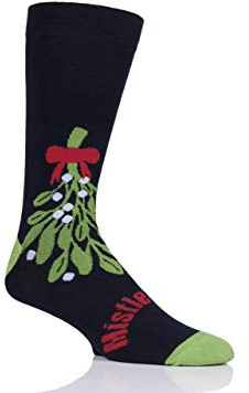 SockShop Lazy Panda Men's and Ladies' Bamboo Christmas Socks Pack of 1, Mistletoes (12-14)