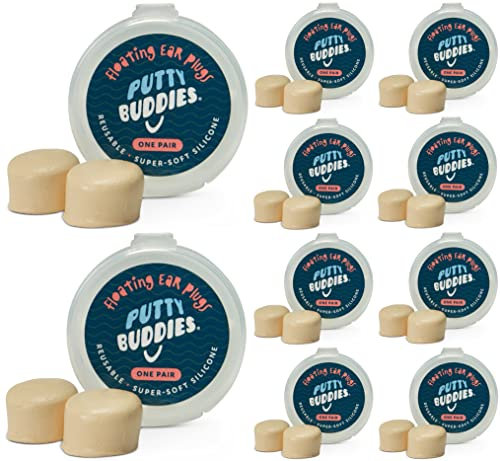 Putty Buddies Tapones flotantes para nadar y bañarse (inventado por un médico) mantienen el agua fuera (10 pares) Bronceado