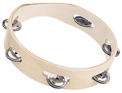 AchidistviQ-6inch Kinder Holz Tamburin Bell Metal Single Row Jingles Musikinstrument - Holz Farbe