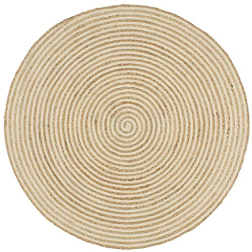 vidaXL Teppich Handgefertigt mit Spiralen-Design Wohnzimmerteppich Jute Teppich Kurzflor Handwebteppich Naturteppich Geflochten Weiß 120 cm