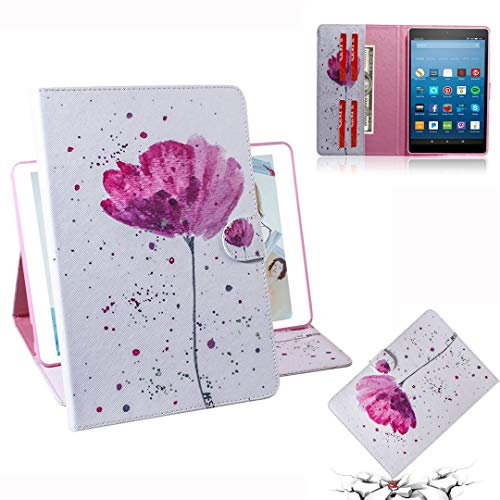 SATURCASE Beautiful Pattern PU Leather Wallet Stand Card Slots Protective Case Cover for Amazon Fire HD 8 2015,2016,2017 and 2018 (5th,6th,7th and 8th Gen) (TX-5)