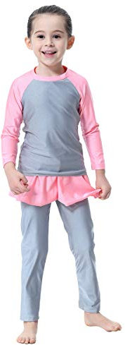 Muslimische Badebekleidung Für Kinder Mädchen Bescheidenen Islamischen Langarm Badeanzüge Schwimmanzug Burkini Schwimmbekleidung Hijab Abaya Dubai Arabisch Türkisch Muslim Grau 9-10 Jahre