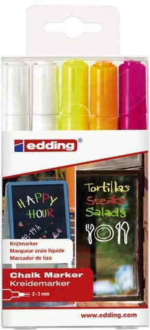 edding® Kreidemarker, Rundspitze, 2-3 mm, Mehrfarbig, 5er Packung