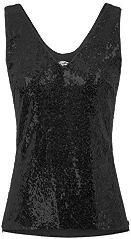 GRACE KARIN Damen Pailletten Tops Sparkle Shimmer Weste Ärmellos V-Ausschbitt U-Back Side Split Bluse Tunika S Schwarz Cl011080-4