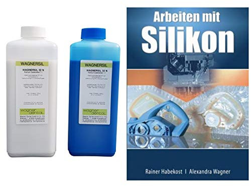Wagnersil Premium 32 N blau Shore 32 EFZ 30 min 1:1 im Set mit Buch Arbeiten Silikon von Rainer Habekost und Alexandra Wagner - Größe: 2kg (2x1kg)