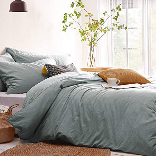 Lanqinglv Bettwäsche 200x200cm Blaugrau Microfaser Bettwäscheset Uni Unifarben Doppelbett Bettbezug mit Reißverschluss und 2 Kissenbezüge 80x80 cm - Romantisch und Elegant