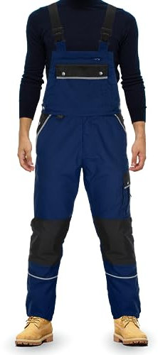 TMG® | Lange Arbeitslatzhose Herren, Latzhose mit Kniepolstertaschen Cordura, Arbeitshose mit viel Stauraum | Navy 56