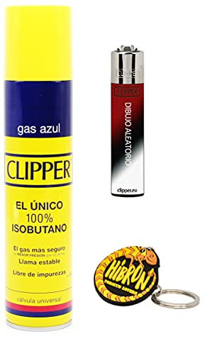 Clipper 1 Mechero + 1 Botella Gas Azul 300 ml + 1 Llavero, Gas Sirve para Recargar Soplete de Cocina