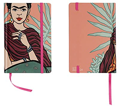 art&design24 I'm Frida Notizbuch, Format 9 x 14 cm, Rosa, Notizblock mit 240 Seiten, Blätter aus ökologischem Papier, Made in Italy, Notizblock mit Lesezeichen und Gummiband