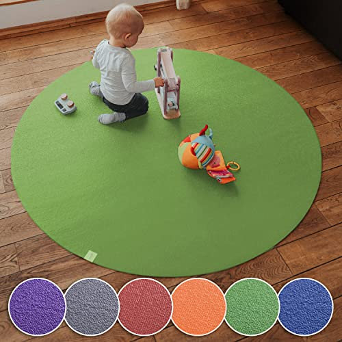 Sanosoft® Krabbelmatte Rund Made in Germany, Öko-Tex Anti-Rutsch Krabbelunterlage (160cm Rund, Grün)