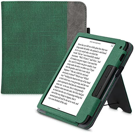 kwmobile Hülle kompatibel mit Tolino Vision 6 Hülle - Flip Case mit Handschlaufe - Kunstleder Cover - Dunkelgrün Dunkelgrau