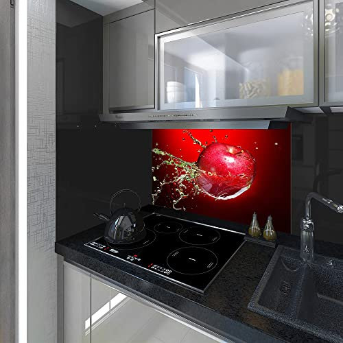 Splash back, Panel Kitchen, Toughened Glass, Red Apple, Any Size, Va Art Glass (wide 60 x height 80 /cm)