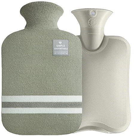 Hot Water Bottle with Knitted Cover, 1 Litre PVC Hot Water Bag for Hot and Cold, Hand Feet Warmer, Neck and Shoulder Pain Relief(Pea Green)