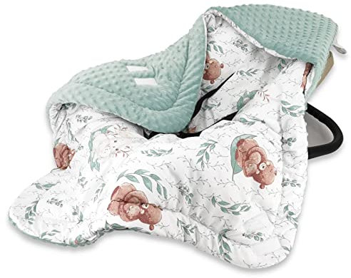 Baby Delux Baby Einschlagdecke für Babyschale Autositz Kinderwagen Buggy weiche Decke 90x90 cm mit Kapuze Baumwolle Minky Winterdecke Ganzjahresdecke (Märchenwald)
