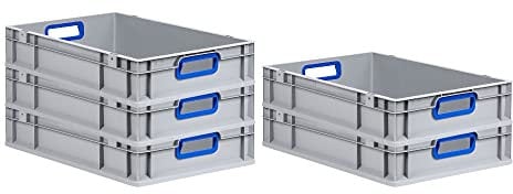 PROREGAL SuperSparSet 5x Eurobox NextGen Color | HxBxT 12x40x60cm | 23 Liter | Griffe blau offen | Glatter Boden | Eurobehälter, Transportbox, Transportbehälter, Stapelbehälter