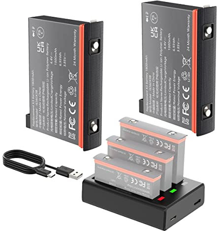 Insta 360 x3 Akku Ersatzset - Beinhaltet Schnelllade Hub + 2 Batterien (1800 mAh) X3 Batterie -Ladegerät für Insta 360 X3 Akku Ladegerät Insta 360 x3 Zubehör Nicht Wasserdicht