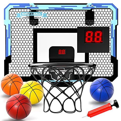 EPPO Basketballkorb Indoor für Kinder 16,5 x 12,5 - Basketballkorb mit automatischer Wertung mit 4 Bällen, Mini Basketballkorb für Kinder, Jungen, perfekt für einen Basketballliebhaber als Geschenk