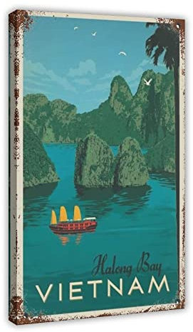 RIPEX Vintage Reiseposter Vietnam Halong Bay Leinwand Poster Schlafzimmer Dekor Sport Landschaft Büro Zimmer Dekor Geschenkrahmen Stil 40 x 60 cm