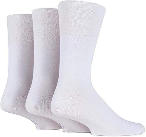 SARIMON Diabetic socks for men wide easy top soft cuff Non-Elastic Oedema friendly toe Swollen feet Legs Smooth Non-Binding Circulatory Sock UK SIZE (6-11) (WHITE)