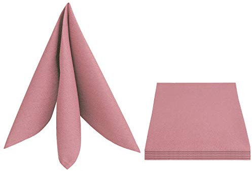 Set di 4 tovaglioli effetto lino, rettangolari, 50 x 50 cm, rosa antico/rosa, lavabili, impermeabili, antimacchia, facili da pulire, con orlo