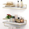 NUCAZA White & Gold Floating Shelves Wall Mounted Set of 2 With 18kg Capacity, Hanging Wall shelves for Bedroom, Kitchen, Bathroom, Living Room, Home Office, Storage Organiser - Solid Wood Shelf