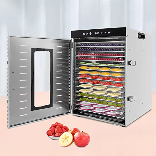 1500W Dörrautomat Edelstahl Dörrautomat mit Rezeptheft Dörrgerät mit Temperaturregler (30-90°C) zum Trocknen von Obst, Gemüse und Fleisch 16 Etagen Dürrautomaten mit 24H Timer-Funktion