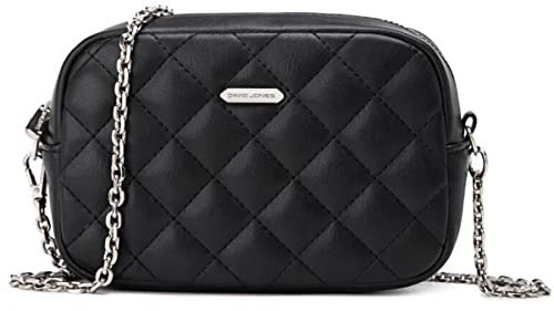 David Jones - Dämen Kleine Umhängetasche - Frau Mini Handtasche PU Leder - Handy Tasche Multi Taschen Reißverschluss - Kette Crossbody Bag Viele Fächer - Abendtasche Clutch Party Elegant Schwarz
