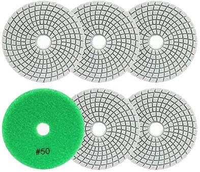 Dischi Lucidatura Diamantati LEKOMESH - 6 pezzi 100MM Set di Tamponi per Lucidatura a Umido per Granito Marmo Pietra Artificiale Quarzo, #50-#3000 Tampone di Lucidatura