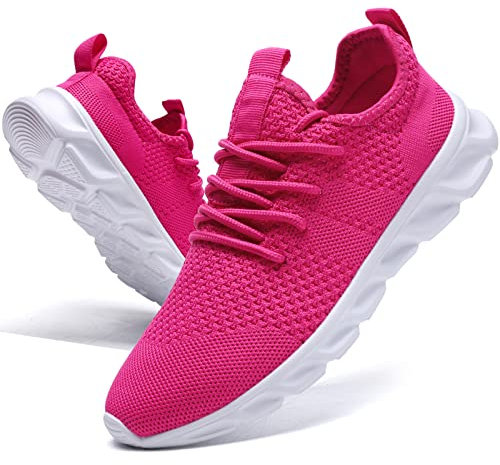 MGNLRTI Scarpe da ginnastica da donna, scarpe da corsa, palestra, tennis, camminate, scarpe sportive senza lacci, Rosso rosato, 37 EU