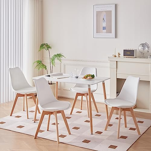 BenyLed Juego de Comedor Mesa Rectángulo con 4 Sillas,para el Hogar, la Oficina y el Café (Blanco+ZDCZ)