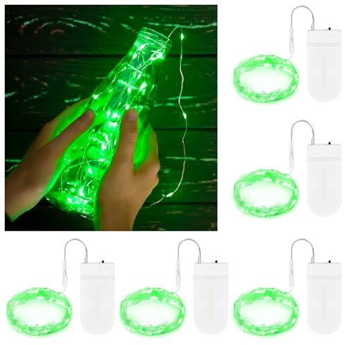 BROTOU LED String Lights, 2M 20 LED Battery Operated Fairy Lights, Waterproof Silver Plated Copper Wire Lights for in/Outdoor Decor, Christmas, Halloween, Valentine, Birthday (Green, 5 Pack)