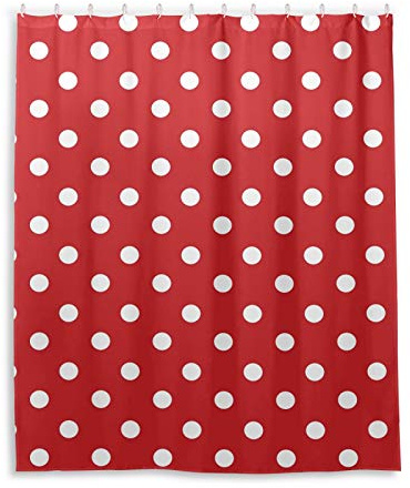 Rideau de douche à pois rouges et blancs - Décoration de salle de bain - Tissu imperméable avec crochets - 152,4 x 183 cm