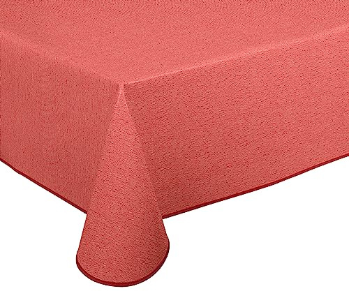 Wachstuch Tischdecke abwischbar rutschfest mit Paspelband Eckig Rund Oval, Motiv Farbe Größe wählbar (Leinenstruktur Rot, Rund 140 cm)