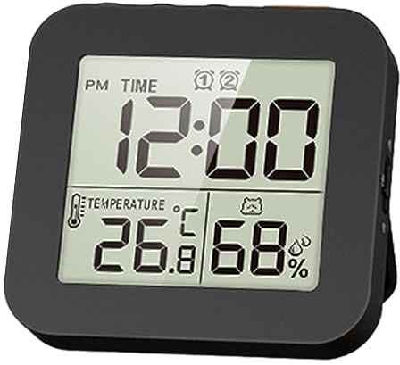 perfk Digitale Badezimmeruhr, Dusch-Timer, wasserdichter Dusch-Timer, großes LCD-Display, Küchen-Timer-Uhren für Kinder, Kochen, Lehrer, Dusche, Schwarz