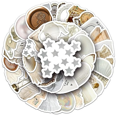 Weiß Aufkleber für Laptop (50 PCS),Geschenk für Kinder Jugendliche Erwachsene Jungen,ästhetisch Stickers Wasserdicht Vinyl Aufkleber für Scrapbook,Skateboard,Auto,Gepäck