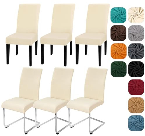 Yugarlibi Dining Chair Slipcovers Set of 6 Stretch Chair Covers Swing Chair Elastic Removable Dining Room Chair Covers Reusable Washable Chair Protector for Hotel Banquet Ceremony (Beige, 6 pcs)