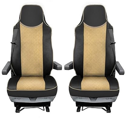 LKW Sitzbezüge Für TGX 2015-2020 Öko-Leder Schwarz und beige 1+1 Satz, Sicherheitsgurtloch auf der Beifahrer- und Fahrerseite