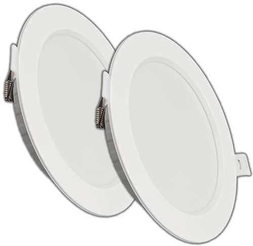 Pack 2 - Downlight LED 18W, 1700 Lúmenes, 6500K,Corte 14cm, Diametro 18.5cm, Difusor PS, Controlador integrado, SMD2835, PCB Aluminio, Diseño Delgado, CRI-80, Vida Útil 40,000h