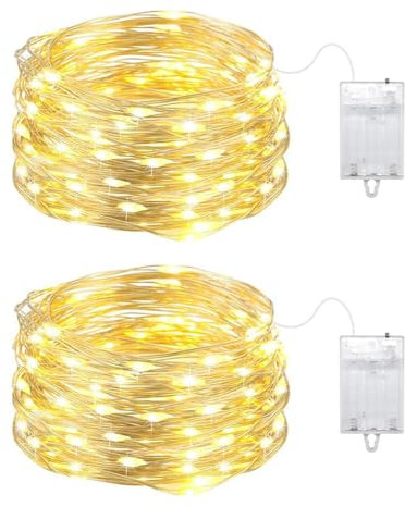 YzzYzz Lichterkette Batterie, 50 LED Lichterkette Innen Batterie, Mini Lichterkette Draht 2 x 5M Silberdraht für Party, Garten, Weihnachten, Halloween, Hochzeit, Beleuchtung Deko (Warmweiß)