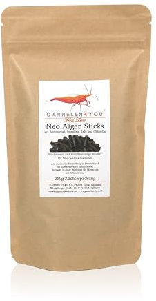 GARNELEN4YOU® Neo Algen Sticks | Wachstums- & Fortpflanzungs-Booster | aus regionaler Herstellung in Deutschland | für Neocaridina Garnelen | Premium Garnelenfutter (250g)