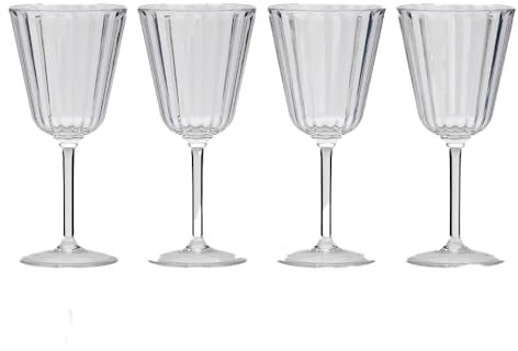 Flamefield Crystal Line - Set di bicchieri da vino in policarbonato resistente, 220 ml, resistenti alla rottura con elegante lucentezza, perfetti per feste all'aperto e relax al chiuso, lavabili in