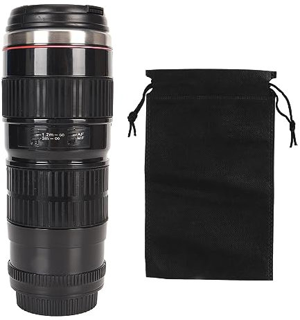 Tazas De Café Con Lente De Cámara, Tazas De Lente De Acero Inoxidable, Termo De Viaje Para Lente De Cámara, Taza Aislada De Acero Inoxidable Con Tapa Para Amantes De La Fotografía(Negro)
