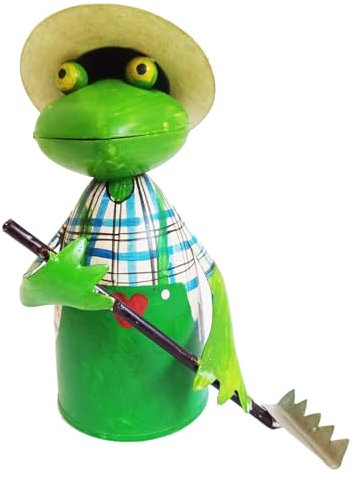 itsisa Zaunhocker Gärtner Frosch mit Rechen H: 21 cm aus Metall - Zaun Deko Frösche Garten, Tierfigur Pfostenhocker, Zaunfigur, Gartendeko, Metalldeko