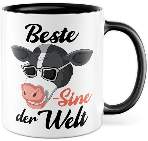 Cousine Tasse mit Spruch, Geschenk Beste COW-sine der Welt - Kaffeetasse aus Keramik 330ml - Cousine Familie Cousinen Freundinnen Verwandte Verwandschaft Geschenkidee (Weiß/Schwarz)