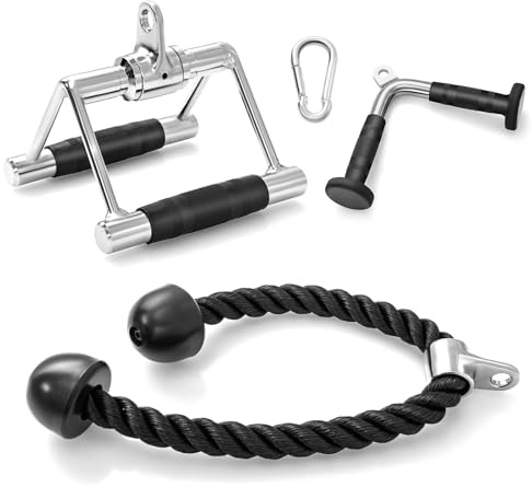 COSTWAY 3 Accesorios para Máquina de Cable, Barra de Presión en Forma de V, Cuerda para Tríceps y Mango Doble en D, Accesorios para Máquinas de Pesas para Gimnasio en Casa