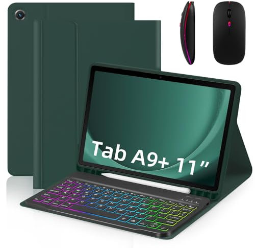 MG REAL Dark Green, Keyboard Case for Samsung Galaxy Tab A7 10.4'' 2020 (SM-T500/T505/T507), 7 Color Backlit, Magnetic Detachable Wireless Keyboard with Bluetooth Mouse