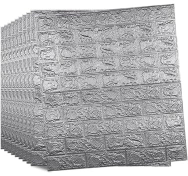Tarwanear 10Pcs Brick Wallpaper 3D Wall Panels Grey Brick Pattern Self Adhesive Wall Tiles 77x70cm PE Foam Waterproof Wall Stickers for Bedroom Living Room Background Wall Decoration