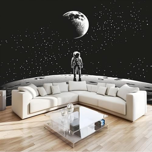 Noir Papier Peint 3D Panoramique Astronaute Du Ciel Étoilé Tapisserie Mural Moderne Fresque, Poster Geant Mural, Pour Salon Chambre Fond Tv Style Déco 350 X 256 Cm
