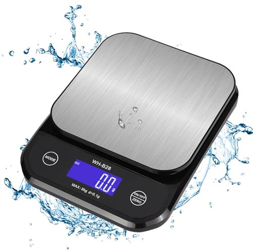 Balance de cuisine numérique 5 kg (0,5 g de précision) – Balance alimentaire étanche avec écran LCD rechargeable en acier inoxydable avec 4 unités de mesure pour pâtisserie, cuisine, thé, médicaments