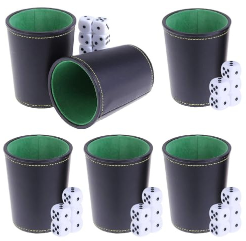 ADDLIVE Leather Dice Cup Set, 6 Pack Dice Cup , 30 Dices, Shake Box, Shake Box Set, Dice Shaker Box Set, Premium Game Set for Family Fun, Parties & Game Nights(Black)